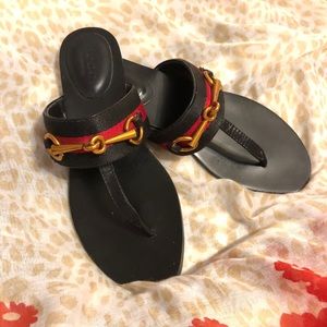 Black and red Leather thong sandals